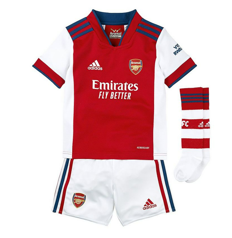 2021/22 Arsenal Kids Home Soccer Full Kits Shirt & Shorts & Socks